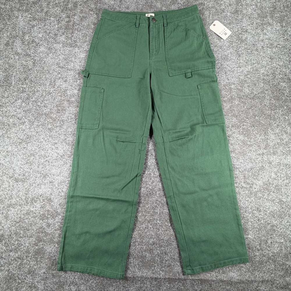 NWT Billabong Leia Cargo Pants Womens 29 Green Denim Boyfriend Fit High Rise